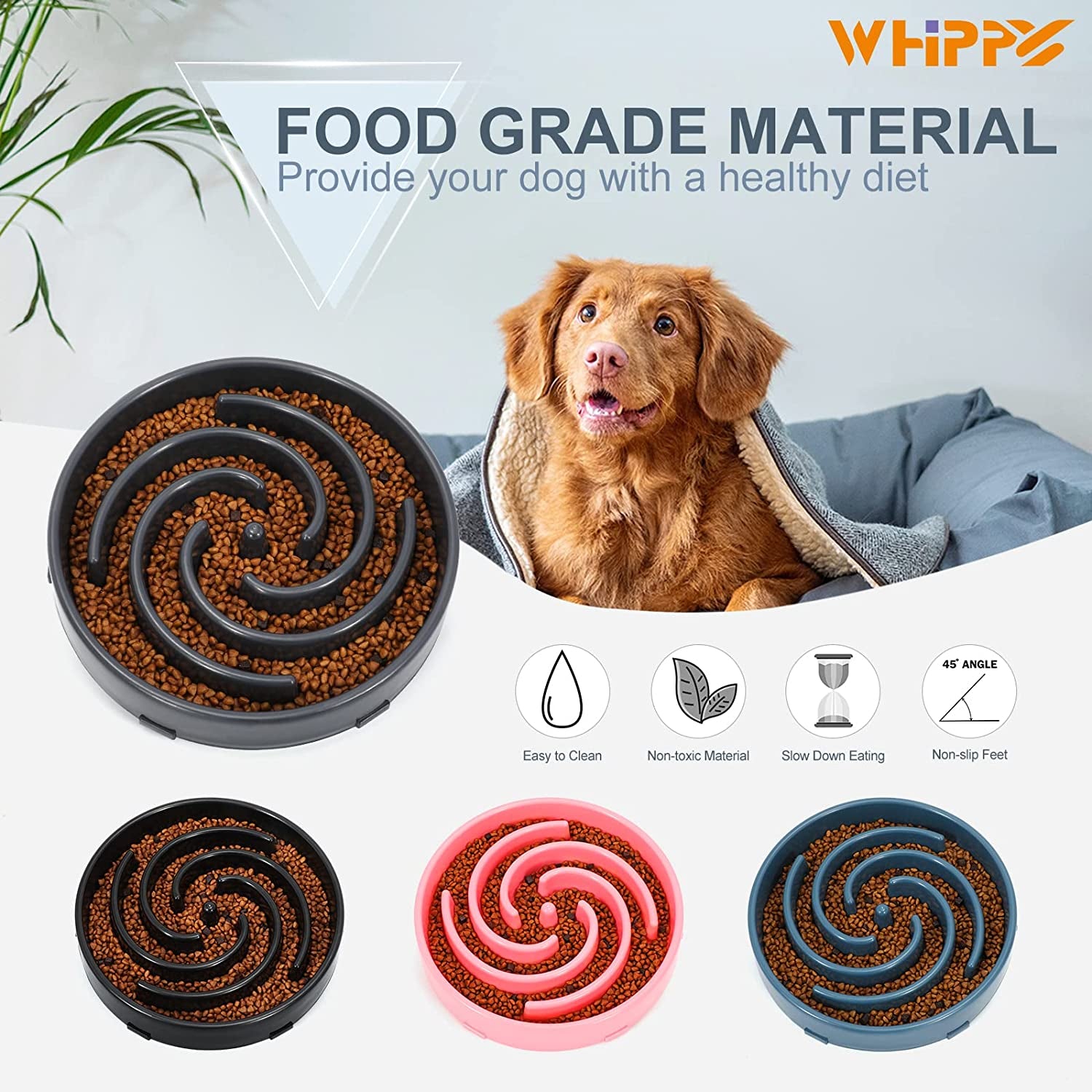 WHIPPY Slow Feeder Dog Bowl – Healthy Eating, Interactive Maze Design